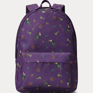 Ralph Lauren Polo Bear Printed Backpack Violet 17.75" H x 12.25" L x 6" D NWT